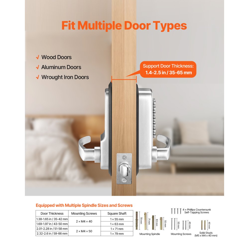 VEVOR Mechanical Keyless Entry Door Lock, 14 Key Mechanical Door Lock, Mechanical Keypad Door Lock with Handle, Stainless Steel Waterproof Keyless Gate Lock, for Home Office Outdoor Fence Garage Yard