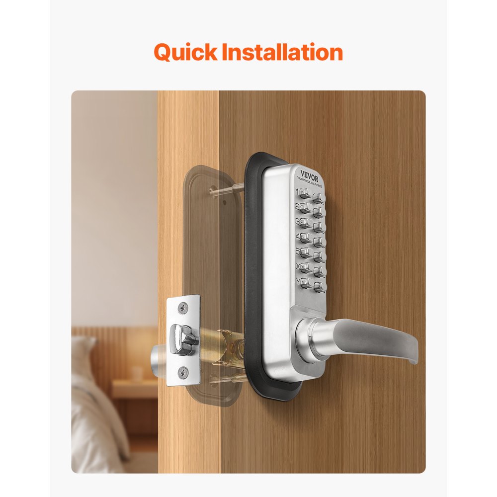 VEVOR Mechanical Keyless Entry Door Lock, 14 Key Mechanical Door Lock, Mechanical Keypad Door Lock with Handle, Stainless Steel Waterproof Keyless Gate Lock, for Home Office Outdoor Fence Garage Yard