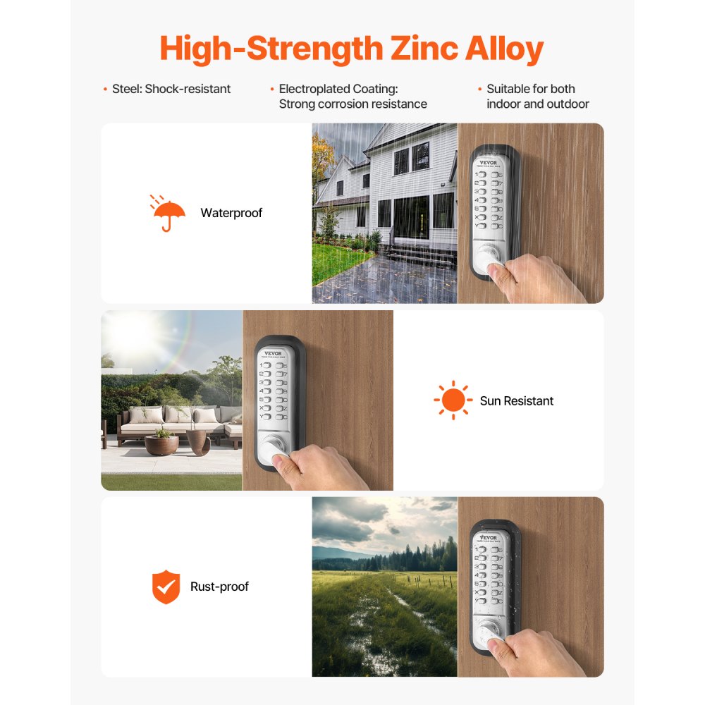 VEVOR Mechanical Keyless Entry Door Lock, 14 Key Mechanical Door Lock, Mechanical Keypad Door Lock with Handle, Stainless Steel Waterproof Keyless Gate Lock, for Home Office Outdoor Fence Garage Yard