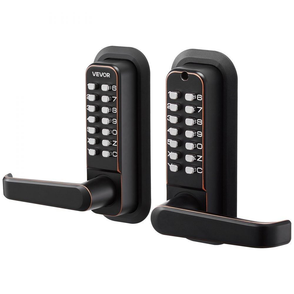 VEVOR Mechanical Keyless Entry Door Lock, 2.0 Code Upgrade, 4-7 Digits Code, Double-Sided Push Button Combination Keypad Door Lock with Handle, Auto Locking, for Indoor or Outdoor, Oil-Rubbed Bronze