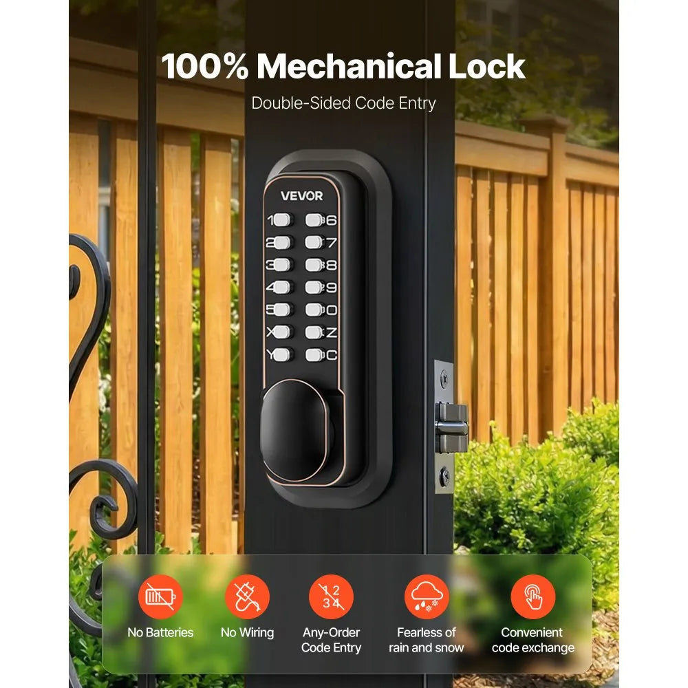 VEVOR Mechanical Keyless Entry Door Lock, 2.0 Code Upgrade, 4-7 Digits Code, Double-Sided Push Button Combination Mechanical Keypad Door Knob, Auto Locking, for Indoor or Outdoor, Oil-Rubbed Bronze