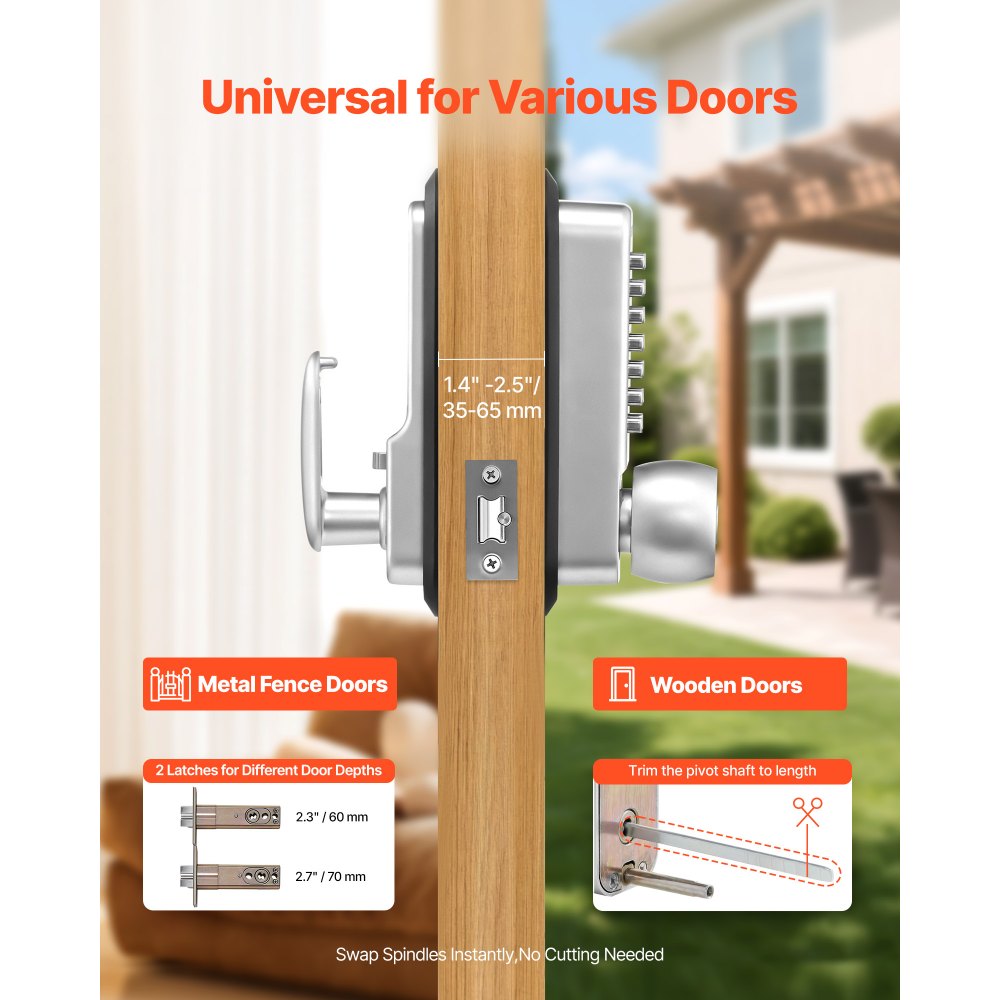 VEVOR Mechanical Keyless Entry Door Lock, 2.0 Code Upgrade, 4-7 Digits Code, Single-Sided Push Button Combination Mechanical Keypad Door Knob, Auto Locking, for Garden Gates, Indoor or Outdoor, Silver