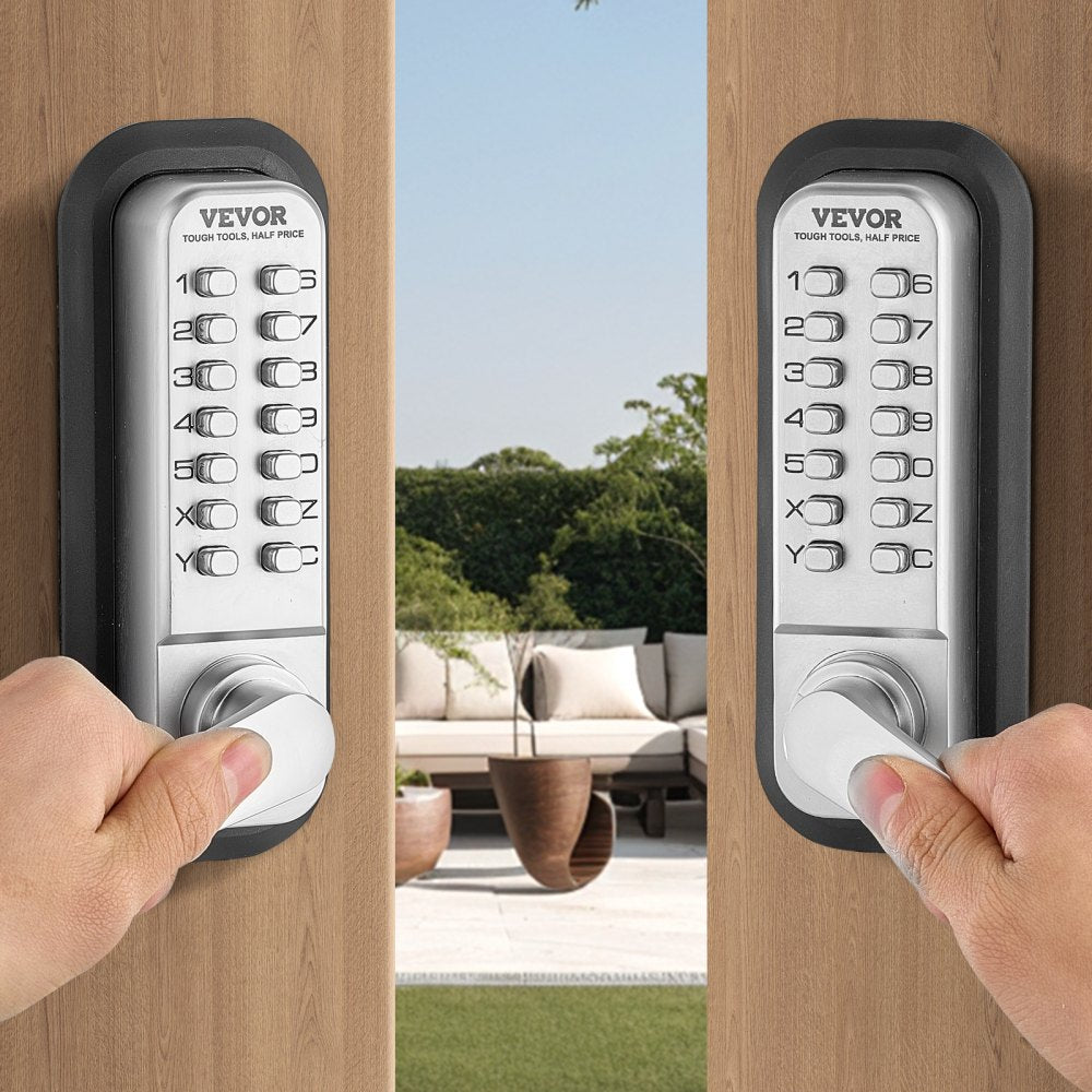 VEVOR Mechanical Keyless Entry Door Lock, 14 Key Mechanical Door Lock, Mechanical Keypad Door Lock with Handle, Double-Sided Stainless Steel Waterproof Keyless Gate Lock, for Home Office Yard, Sliver