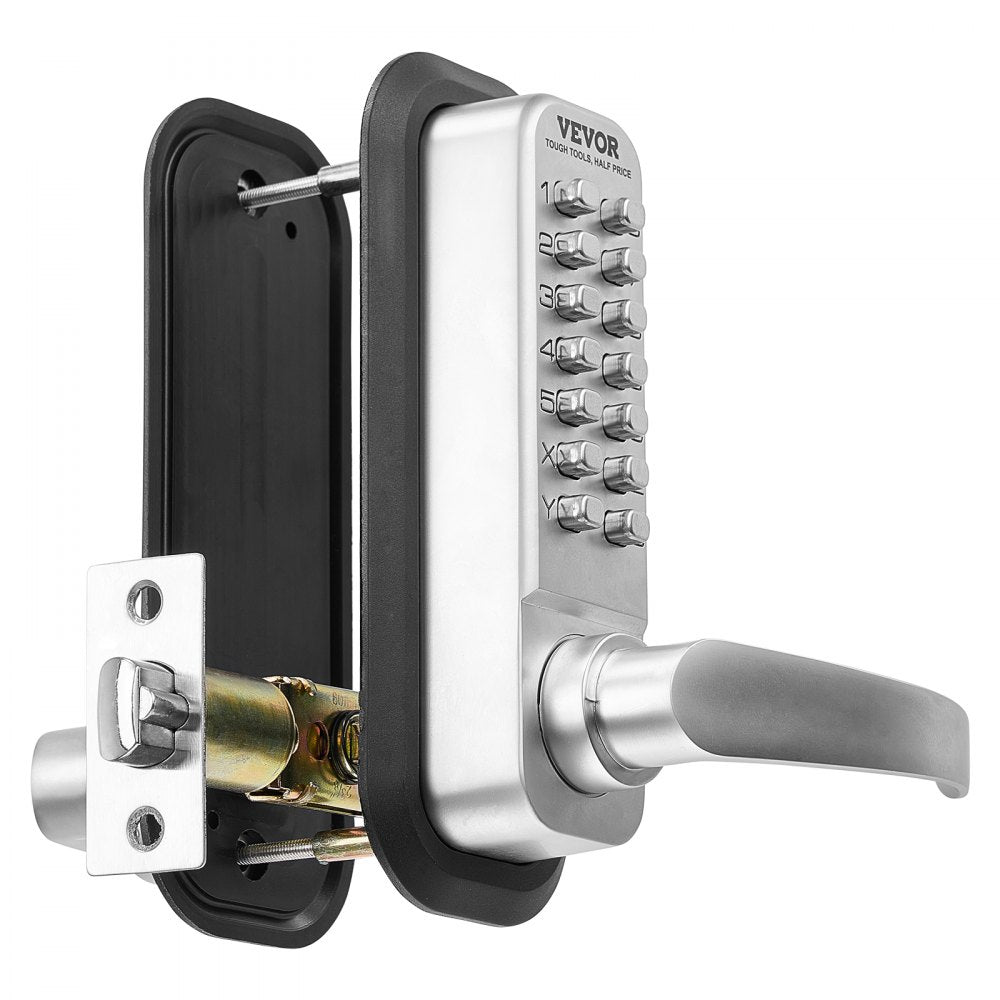 VEVOR Mechanical Keyless Entry Door Lock, 14 Key Mechanical Door Lock, Mechanical Keypad Door Lock with Handle, Double-Sided Stainless Steel Waterproof Keyless Gate Lock, for Home Office Yard, Sliver