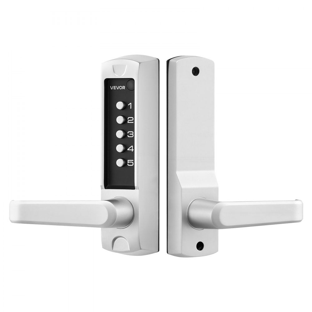 VEVOR Mechanical Keyless Entry Door Lock, 2.0 Code Upgrade, 5 Digits Code, Single-Sided Push Button Combination Keypad Door Lock with Handle, Auto Locking, for Garden Gates, Indoor or Outdoor, Silver