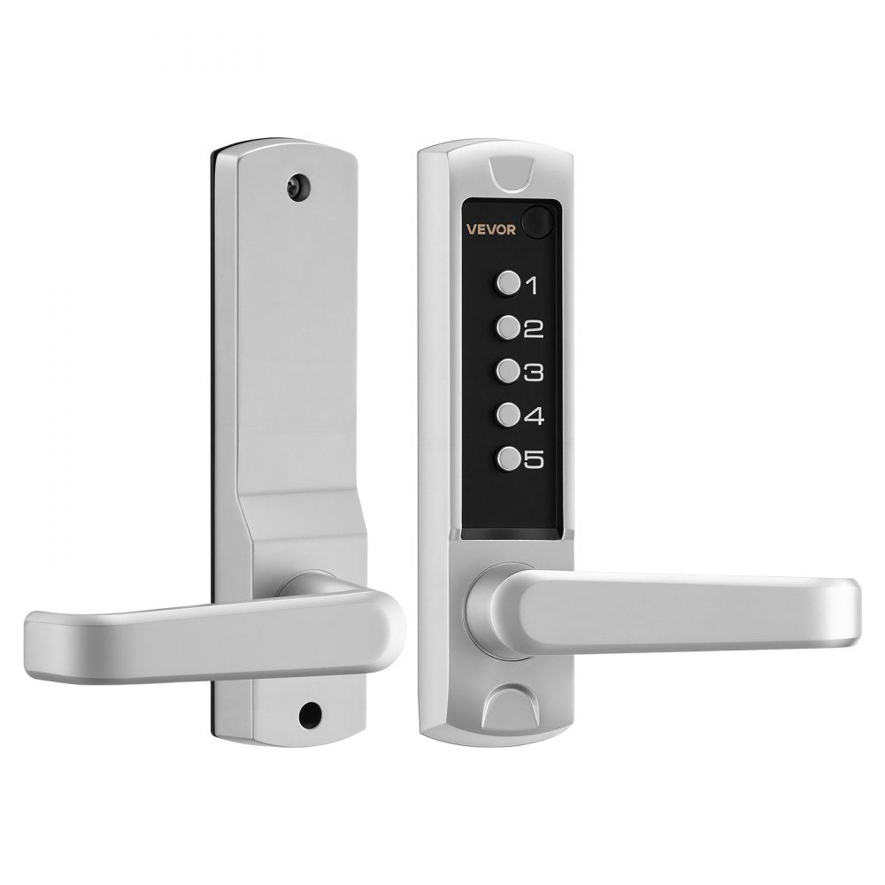 VEVOR Mechanical Keyless Entry Door Lock, 2.0 Code Upgrade, 5 Digits Code, Single-Sided Push Button Combination Keypad Door Lock with Handle, Auto Locking, for Garden Gates, Indoor or Outdoor, Silver