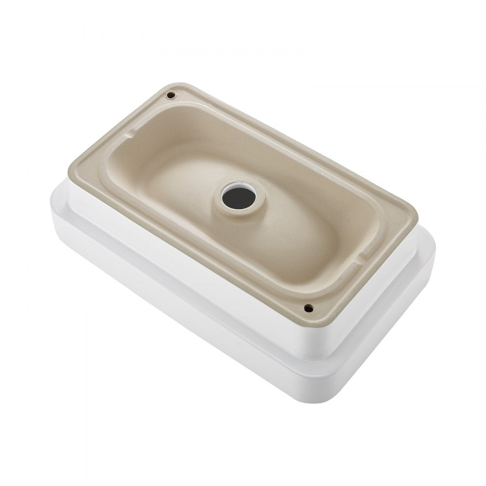 VEVOR Semi Recessed Bathroom Sink, 19.29 x 12.01 Inch Rectangular White Ceramic Vessel Sink with 1-3/4 Inch Drain Hole, Drop in Modern Lavatory Vanity Bath Wash Bowl Basin, Rectangle for Small Space