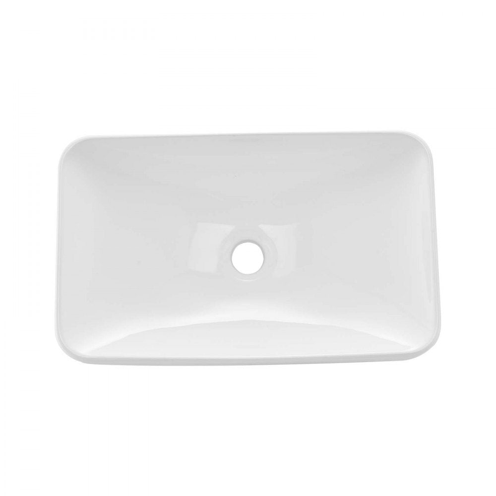 VEVOR Semi Recessed Bathroom Sink, 19.29 x 12.01 Inch Rectangular White Ceramic Vessel Sink with 1-3/4 Inch Drain Hole, Drop in Modern Lavatory Vanity Bath Wash Bowl Basin, Rectangle for Small Space