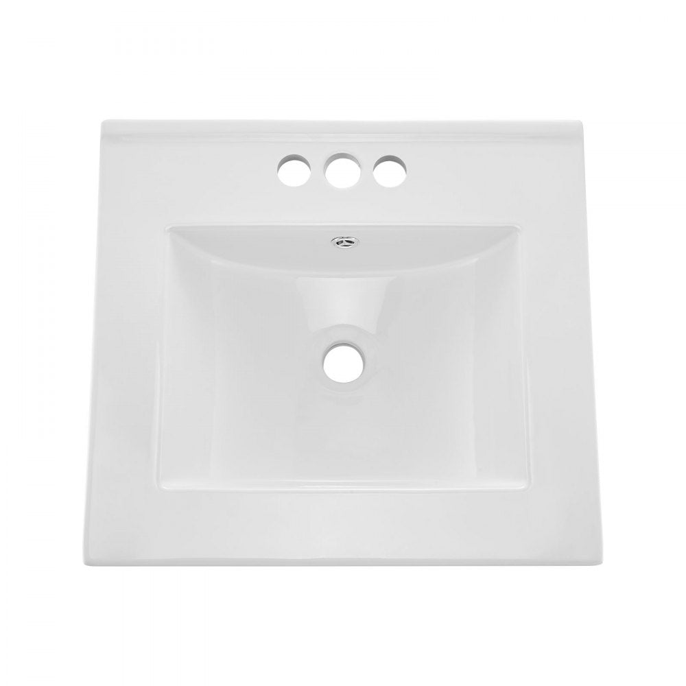 VEVOR Semi Recessed Bathroom Sink, 20.08 x 18.31 Inch Rectangular White Ceramic Vessel Sink with Overflow and 3 Faucet Holes, Drop in Modern Lavatory Vanity Bath Wash Bowl Basin Rectangle Small Space
