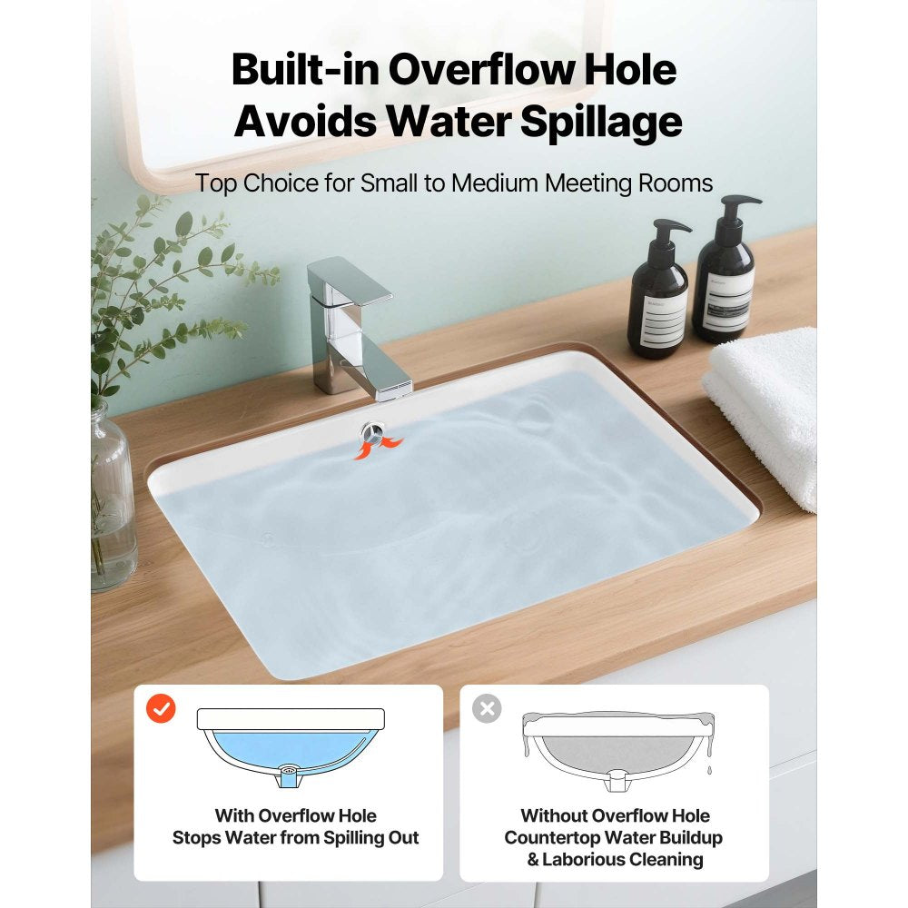 VEVOR Undermount Bathroom Sink, 20.87 x 14.76 Inch Rectangular White Ceramic Vessel Sink with Overflow Hole, Under Counter Drop in Modern Lavatory Vanity Bath Wash Bowl Basin, Rectangle Small Space