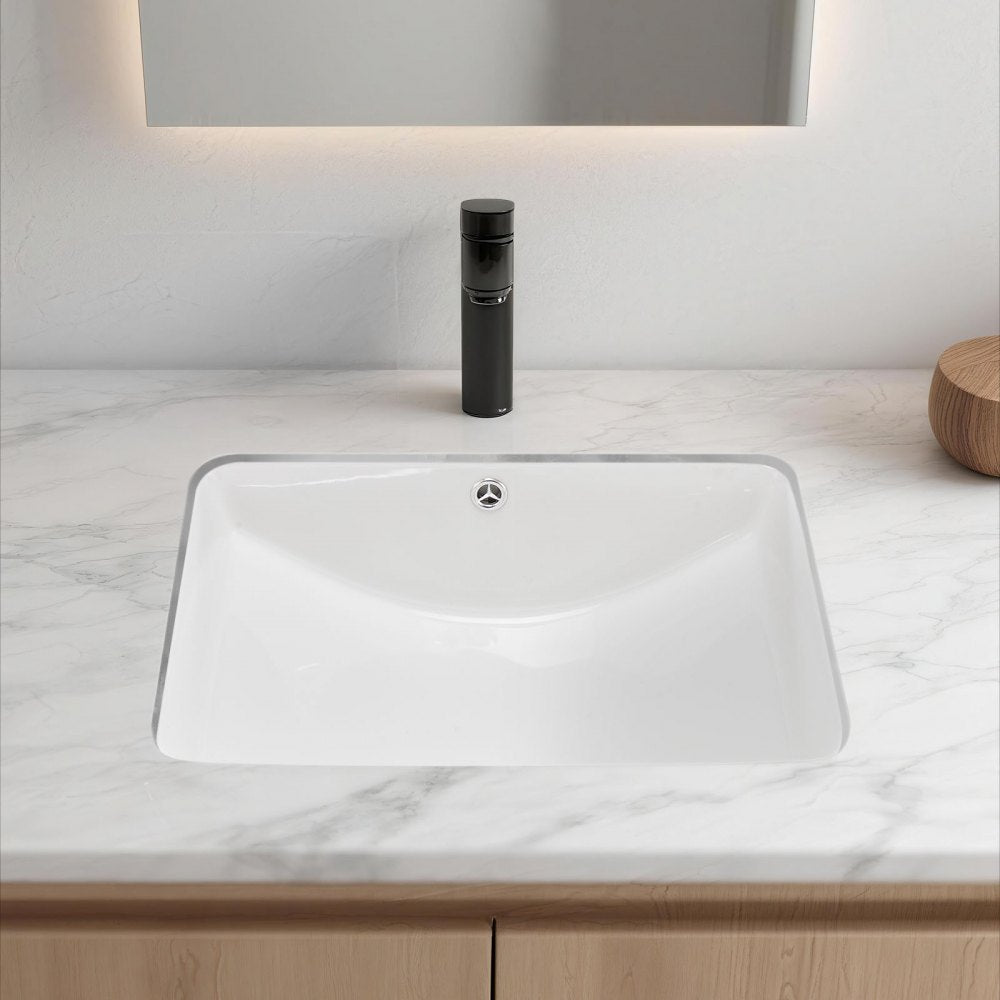 VEVOR Undermount Bathroom Sink, 20.87 x 14.76 Inch Rectangular White Ceramic Vessel Sink with Overflow Hole, Under Counter Drop in Modern Lavatory Vanity Bath Wash Bowl Basin, Rectangle Small Space