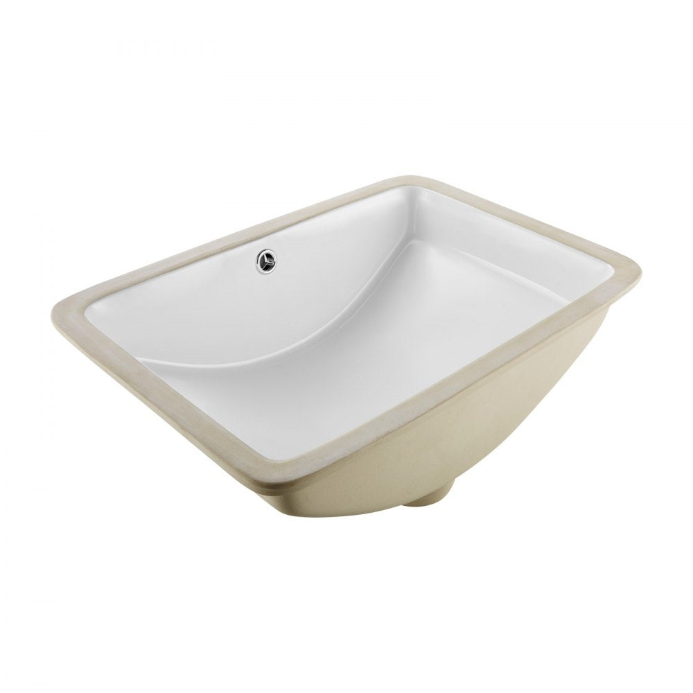 VEVOR Undermount Bathroom Sink, 20.87 x 14.76 Inch Rectangular White Ceramic Vessel Sink with Overflow Hole, Under Counter Drop in Modern Lavatory Vanity Bath Wash Bowl Basin, Rectangle Small Space