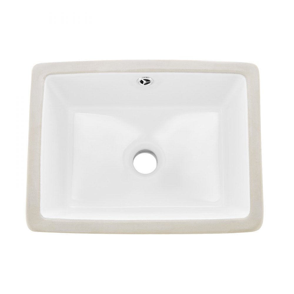 VEVOR Undermount Bathroom Sink, 15.75 x 12.01 Inch Rectangular White Ceramic Vessel Sink with Overflow Hole, Under Counter Drop in Modern Lavatory Vanity Bath Wash Bowl Basin, Rectangle Small Space