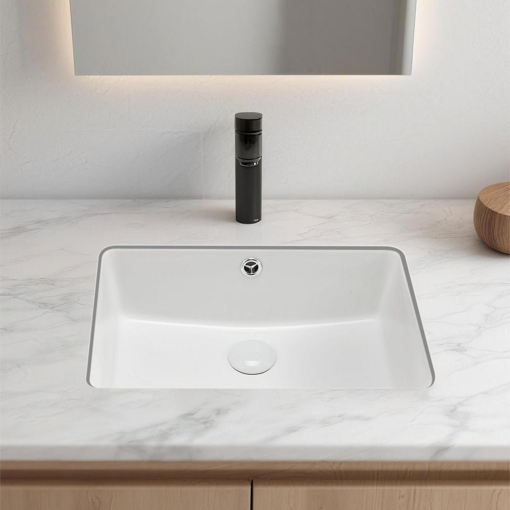 VEVOR Undermount Bathroom Sink, 18.5 x 13.19 Inch Rectangular White Ceramic Vessel Sink with Overflow Hole, Under Counter Drop in Modern Lavatory Vanity Bath Wash Bowl Basin, Rectangle Small Space