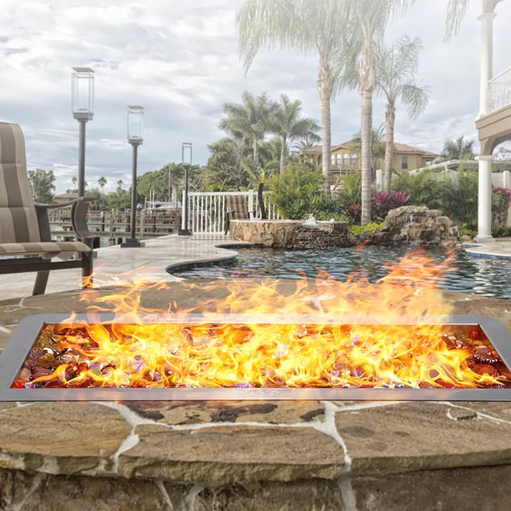 VEVOR 24 x 8 inch Drop-in Fire Pit Pan, Rectangular Stainless Steel Fire Pit Burner Kit, Propane Gas Fire Pan 120,000 BTU with H-Burner for Indoor or Outdoor Use