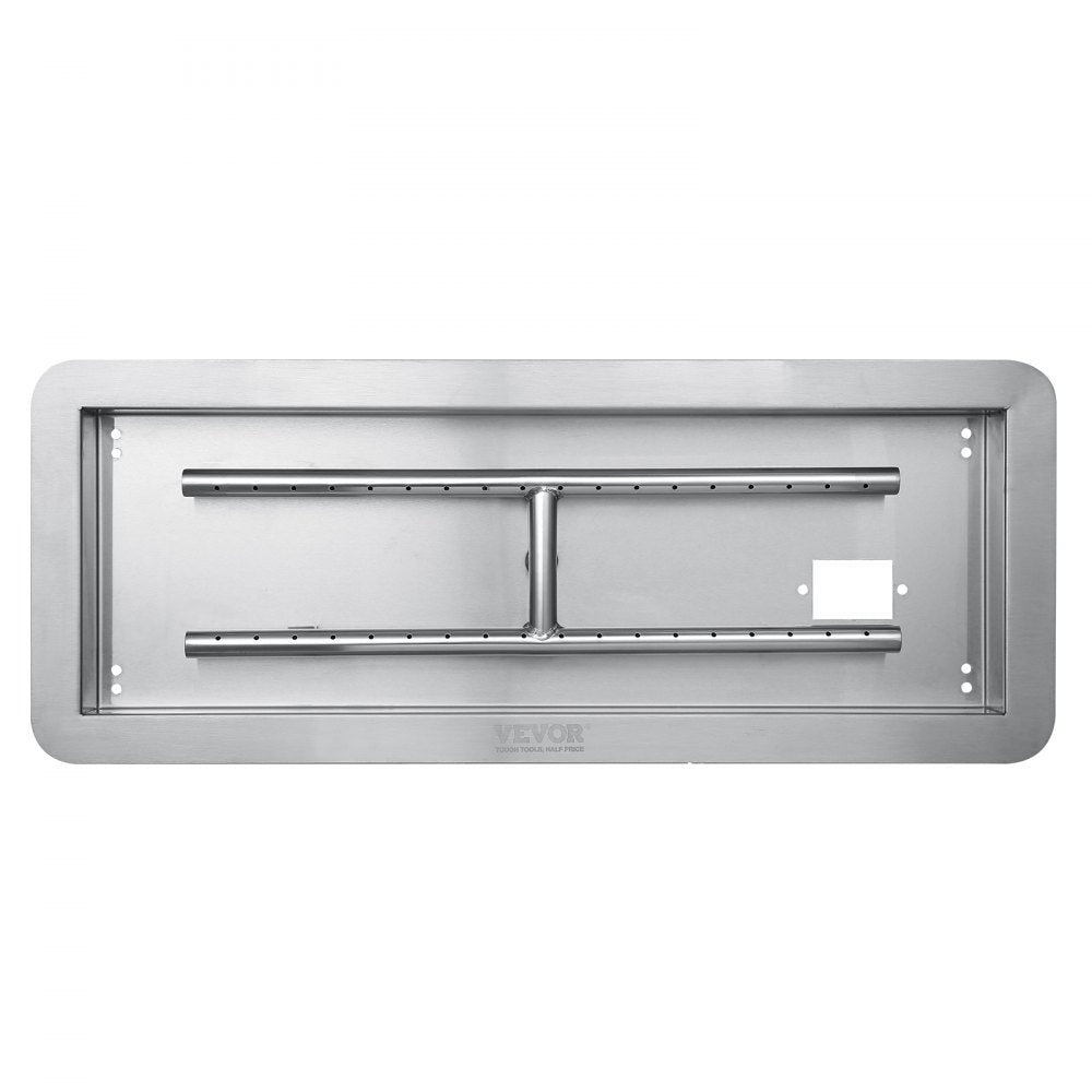 VEVOR 24 x 8 inch Drop-in Fire Pit Pan, Rectangular Stainless Steel Fire Pit Burner Kit, Propane Gas Fire Pan 120,000 BTU with H-Burner for Indoor or Outdoor Use