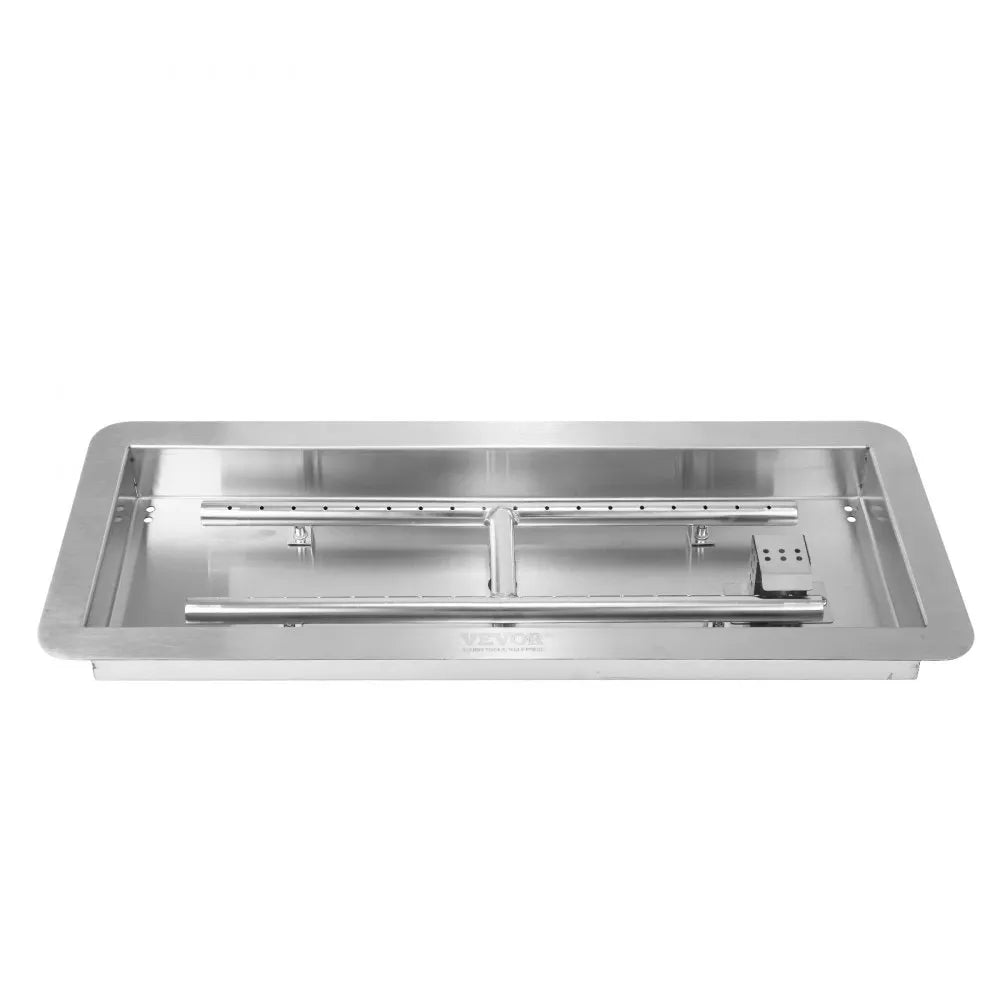VEVOR 24 x 8 inch Drop-in Fire Pit Pan, Rectangular Stainless Steel Fire Pit Burner Kit, Propane Gas Fire Pan 120,000 BTU with H-Burner for Indoor or Outdoor Use
