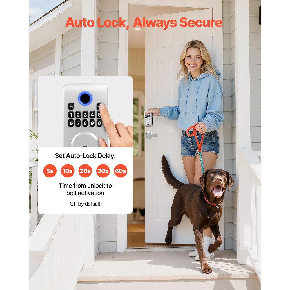 VEVOR Keyless Entry Door Lock with Handle Set, Electronic Keypad Deadbolt with Lever Handles, Pioneering Easy-Grip Design, Customizable User Codes, Keyed Entry, Auto Lock, Anti-Peeking, Silver