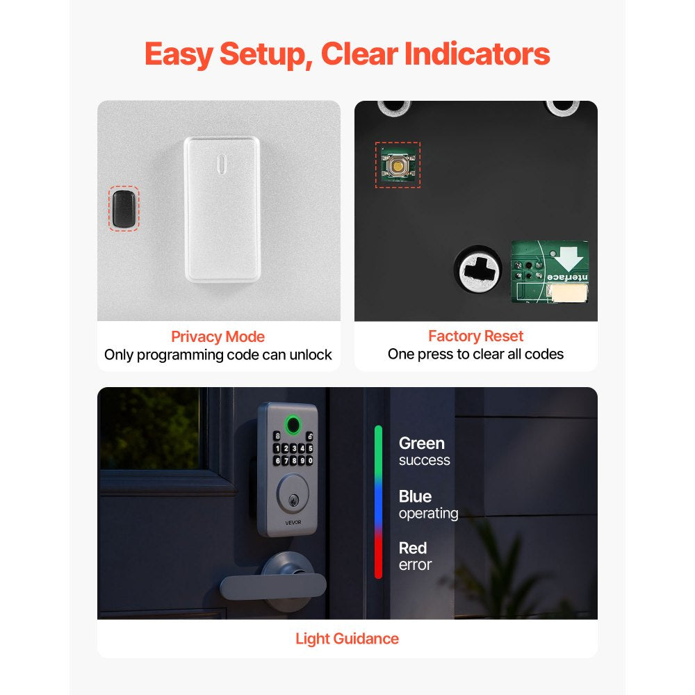 VEVOR Keyless Entry Door Lock with Handle Set, Electronic Keypad Deadbolt with Lever Handles, Pioneering Easy-Grip Design, Customizable User Codes, Keyed Entry, Auto Lock, Anti-Peeking, Silver