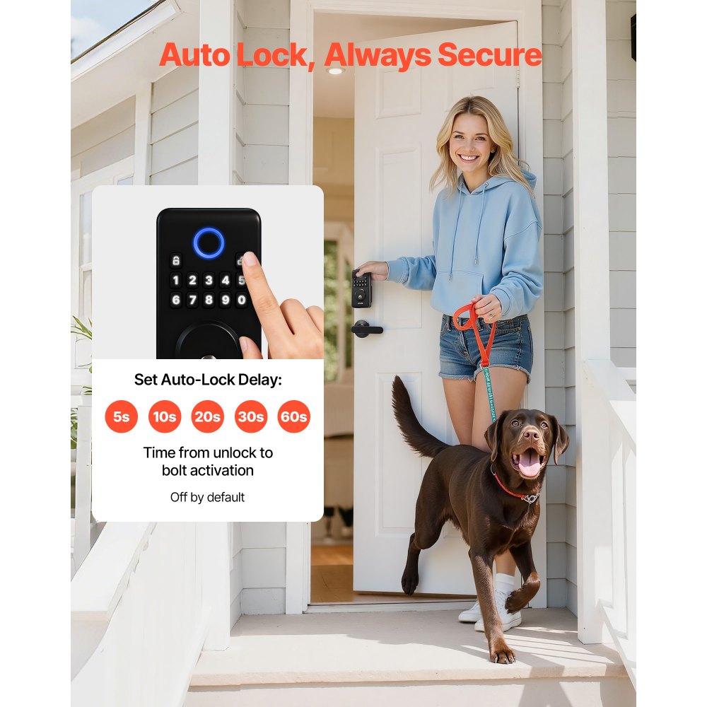 VEVOR Keyless Entry Door Lock with Handle Set, Electronic Keypad Deadbolt with Lever Handles, Pioneering Easy-Grip Design, Customizable User Codes, Keyed Entry, Auto Lock, Anti-Peeking, Matte Black