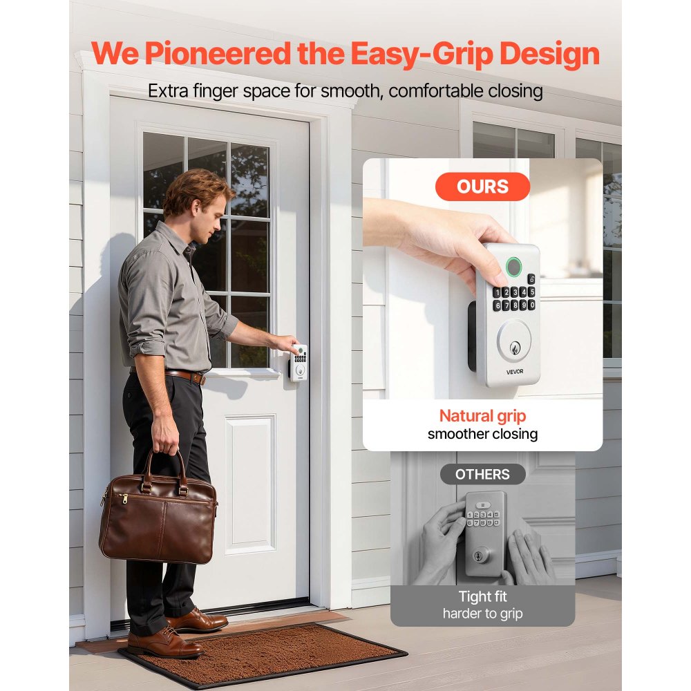 VEVOR Keyless Entry Door Lock, Electronic Deadbolt with Customizable User Codes, Pioneering Easy-Grip Design, Keyed Entry, Auto Lock, Anti-Peeking Password, Backlit Keypad, for Home, Apartment, Silver
