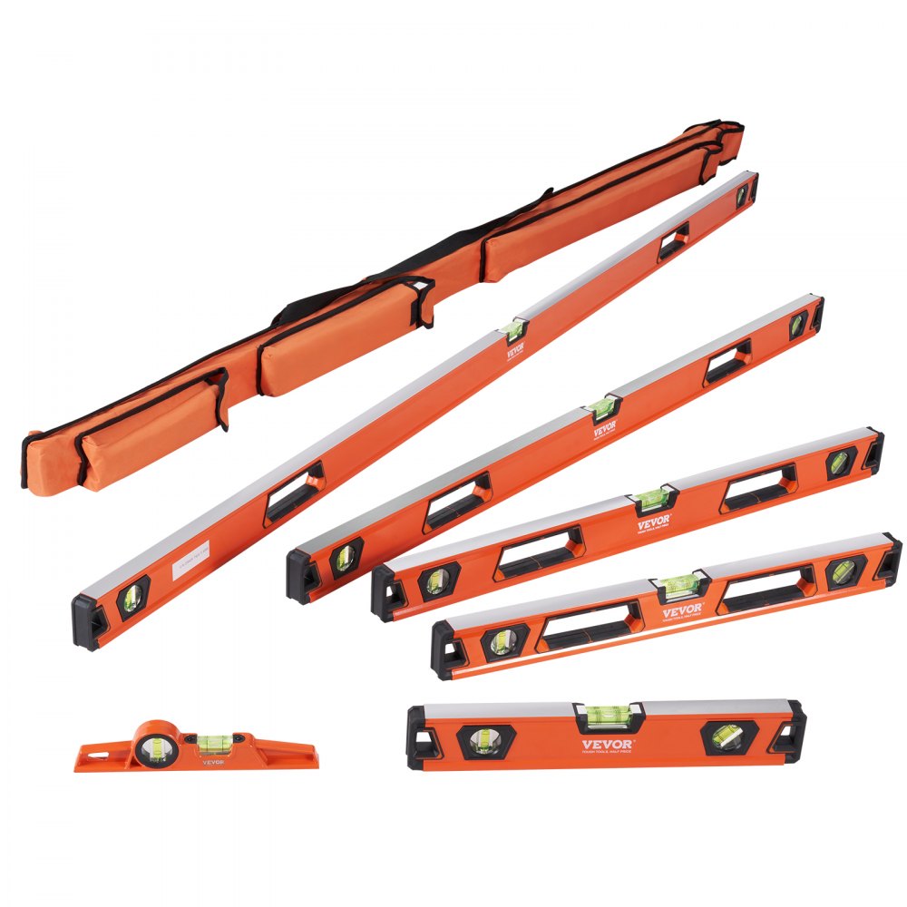 VEVOR Magnetic Torpedo Level, 78/48/32/24/16/10 in Mechanical Level Set, Bubble Vials Ruler for 45/90/180 Degree, Aluminum Alloy Leveler Tool w/ Viewing Window, Shock-Resistant for Plumbing, Wood