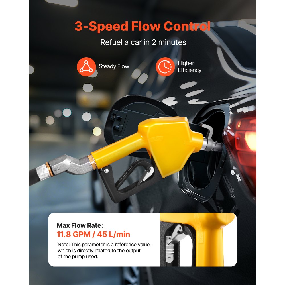 VEVOR 3/4-Inch NPT Automatic Fuel Nozzle with Swivel, Max Flow Rate 11.8 GPM, Auto Shut Off Diesel Gas Pump Nozzle with 3-Speed Trigger Lock & 0.78 in (OD=20 mm) Spout for Gasoline, Diesel, Kerosene