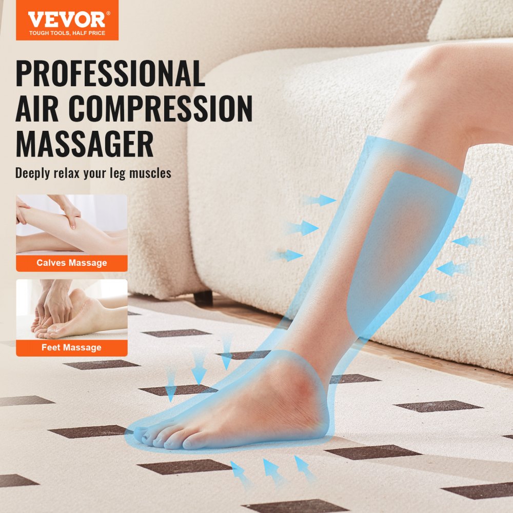 VEVOR Leg Massager with Air Compression, Foot and Calf Massager with 3 Modes & 3 Intensities, LCD Controller, Compression Massage Boot for Circulation, Swelling and Pain Relief- Great Gift for Mom/Dad