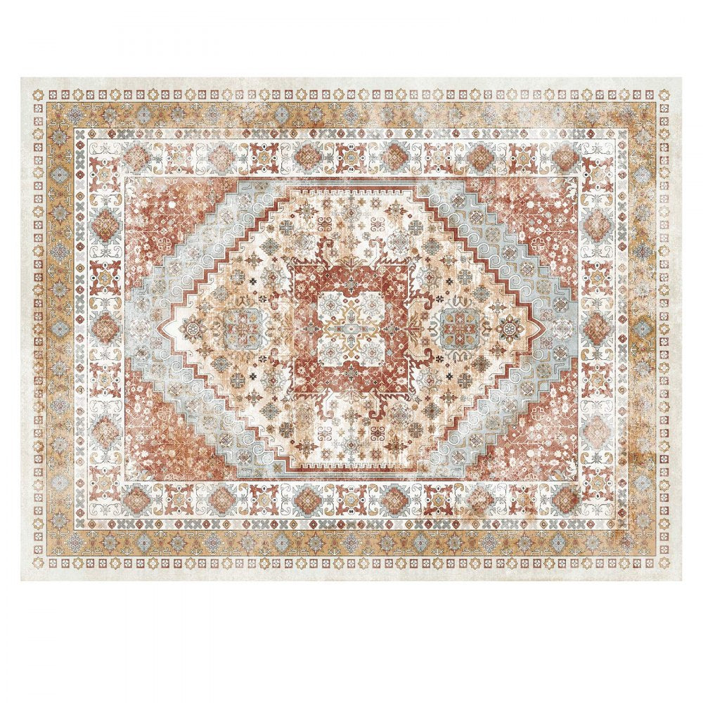 VEVOR Area Rug, 9 x 12 ft Large Washable Rug, Non-Slip and Tear-Resistant Soft Carpet, Pet & Child Friendly Vintage Area Rugs, Indoor Mat for Bedroom, Living Room, Kids Room, Office, Brown Red
