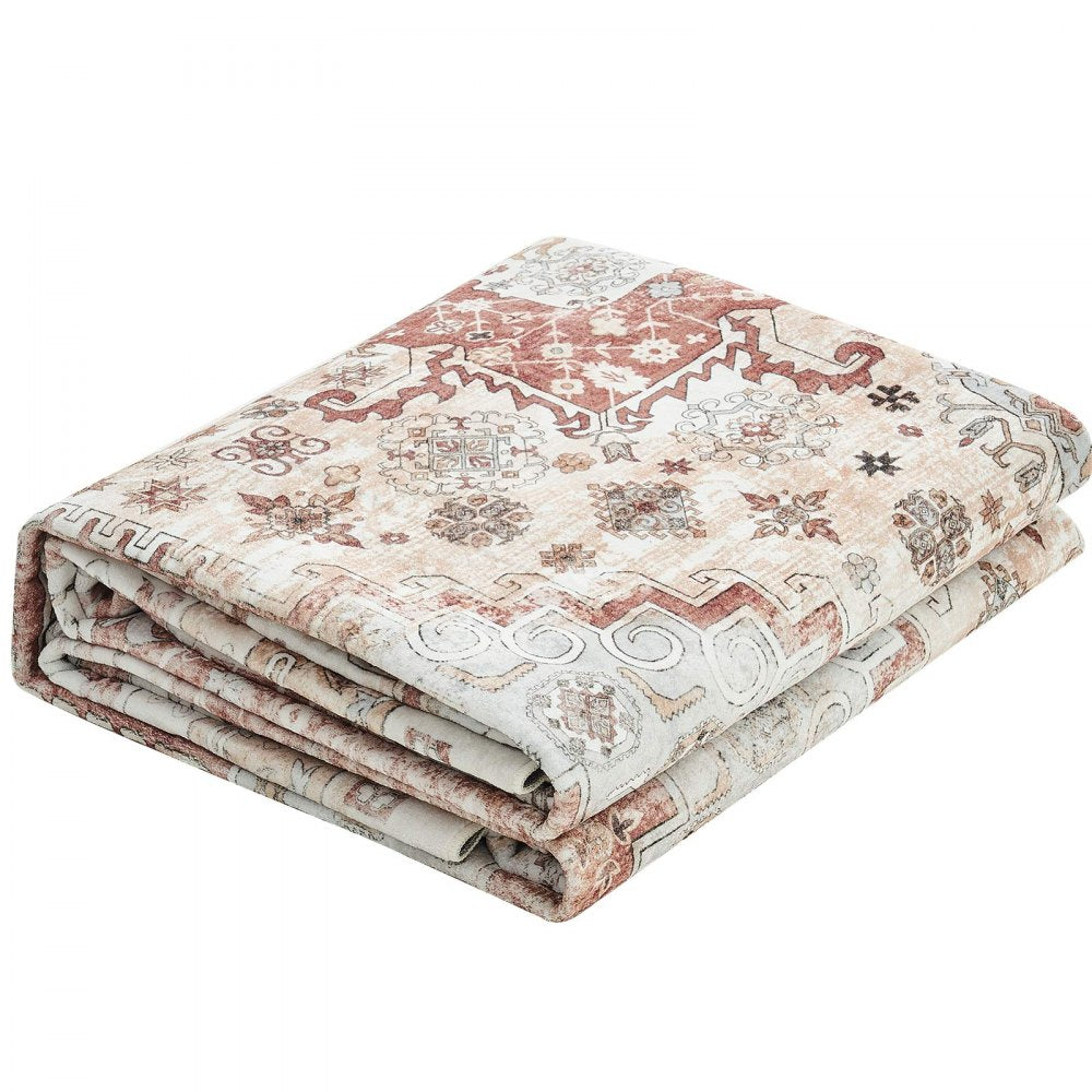 VEVOR Area Rug, 9 x 12 ft Large Washable Rug, Non-Slip and Tear-Resistant Soft Carpet, Pet & Child Friendly Vintage Area Rugs, Indoor Mat for Bedroom, Living Room, Kids Room, Office, Brown Red