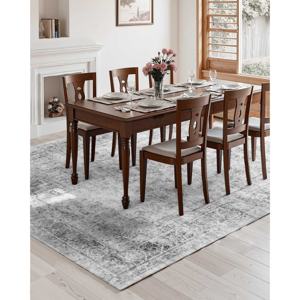 VEVOR Area Rug, 9 x 12 ft Large Washable Boho Rug, Non-Slip and Tear-Resistant Soft Carpet, Pet & Child Friendly Bohemian Area Rugs, Indoor Mat for Bedroom, Living Room, Kids Room, Office, Gray
