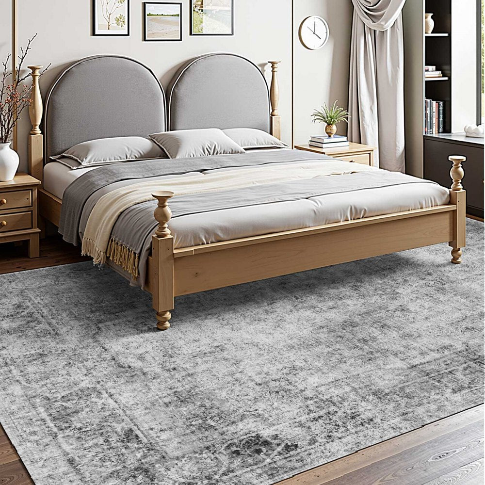 VEVOR Area Rug, 9 x 12 ft Large Washable Boho Rug, Non-Slip and Tear-Resistant Soft Carpet, Pet & Child Friendly Bohemian Area Rugs, Indoor Mat for Bedroom, Living Room, Kids Room, Office, Gray