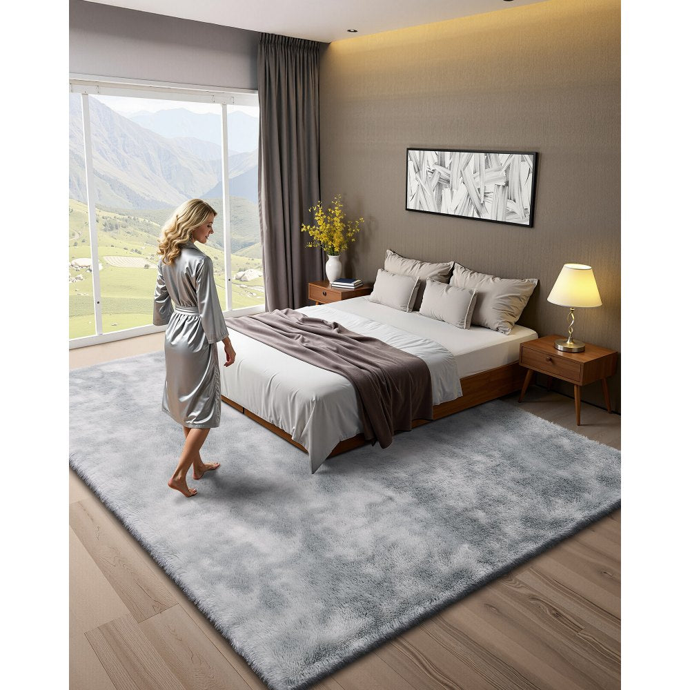 VEVOR Indoor Plush Area Rugs, 9 x 12 ft Soft Plush Carpet, Furry Shag Area Rugs for Living Room, Bedroom, Modern Home Decor Aesthetic Long-Pile Rug, Non-Shedding, Slip-Resistant, Tie-Dye Light Gray