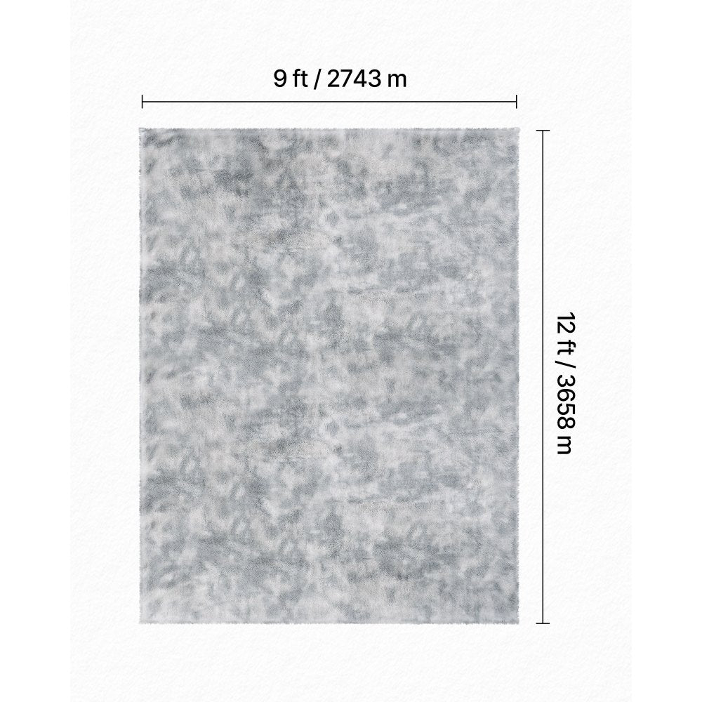 VEVOR Indoor Plush Area Rugs, 9 x 12 ft Soft Plush Carpet, Furry Shag Area Rugs for Living Room, Bedroom, Modern Home Decor Aesthetic Long-Pile Rug, Non-Shedding, Slip-Resistant, Tie-Dye Light Gray