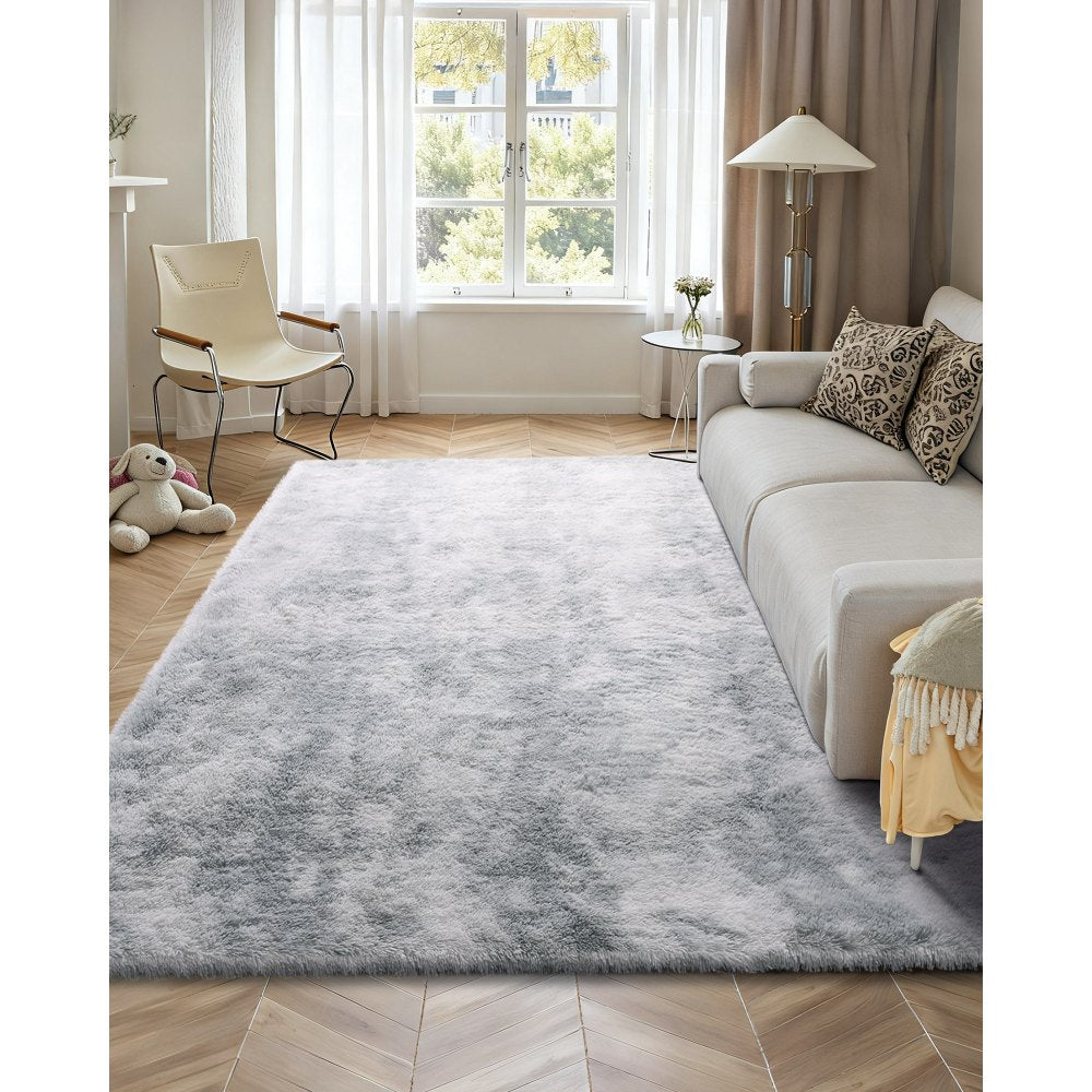 VEVOR Indoor Plush Area Rugs, 9 x 12 ft Soft Plush Carpet, Furry Shag Area Rugs for Living Room, Bedroom, Modern Home Decor Aesthetic Long-Pile Rug, Non-Shedding, Slip-Resistant, Tie-Dye Light Gray