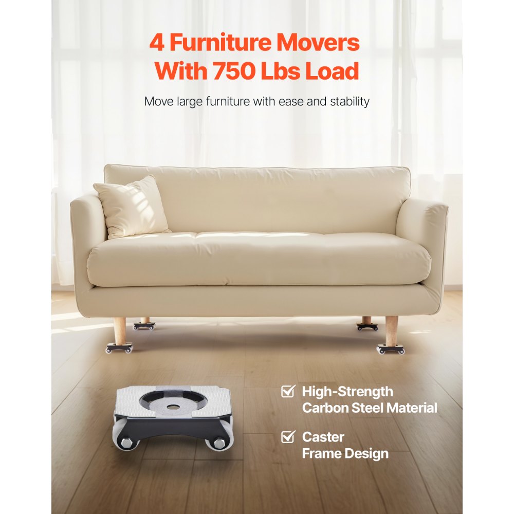 VEVOR Furniture Dolly, 330 lbs Load Capacity, Heavy Duty Furniture Movers with Wheels, Carbon Steel Panel, Dual-Row & Eight-Wheel Structure, Furniture Lift Slider Tool Set for Appliances, Sofa, Fridge
