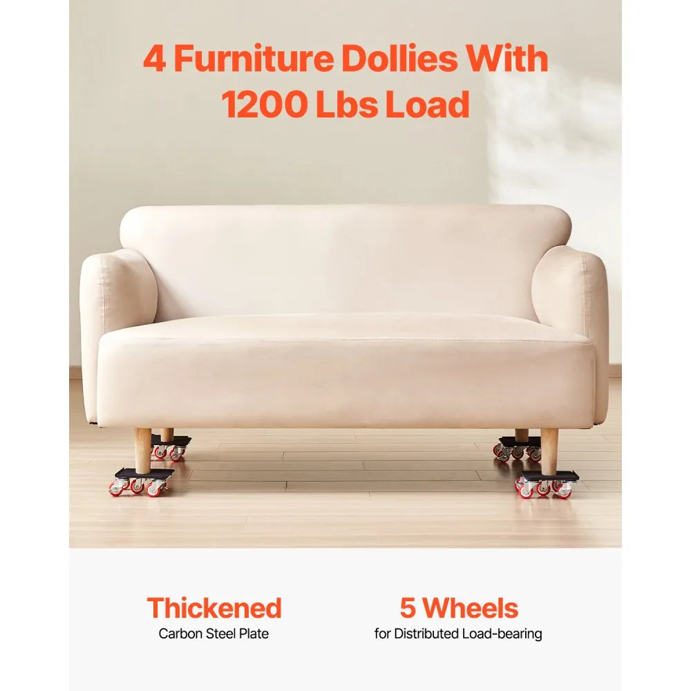 VEVOR Furniture Dolly, Maximum Load 1200 lbs, Heavy Duty Furniture Movers with 5 360° Rotation Wheels, Carbon Steel Panel, Furniture Lift Slider Tool Set for Appliances, Sofa, Fridge, Washing Machine
