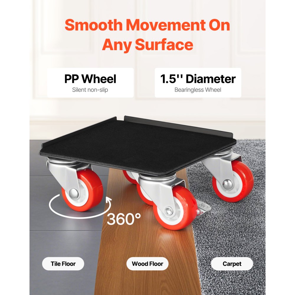 VEVOR Furniture Dolly, Maximum Load 1200 lbs, Heavy Duty Furniture Movers with 5 360° Rotation Wheels, Carbon Steel Panel, Furniture Lift Slider Tool Set for Appliances, Sofa, Fridge, Washing Machine