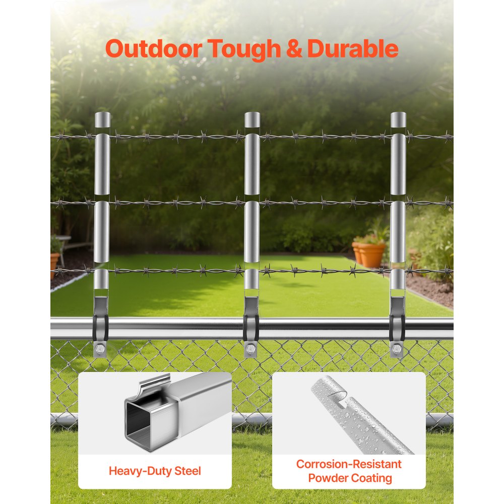 VEVOR Barbed Wire Arm, 10 Packs 14.8 in Fence Post Extender for 1.3" to 1.5" Chain Link Fences, U Bracket Design, Galvanized Steel Fence Height Extender, Protect Privacy and Prevent Pets Jumping Off