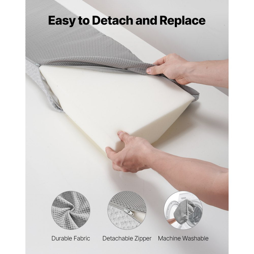 VEVOR Bed Wedge Pillow for Headboard, Queen Size, 60"x10"x6" Bed Gap Filler, Fill 0-7" Gap Between Headboard and Mattress, 25D Foam Mattress Wedge Headboard Pillow with Side Pocket, for Backrest, Gray