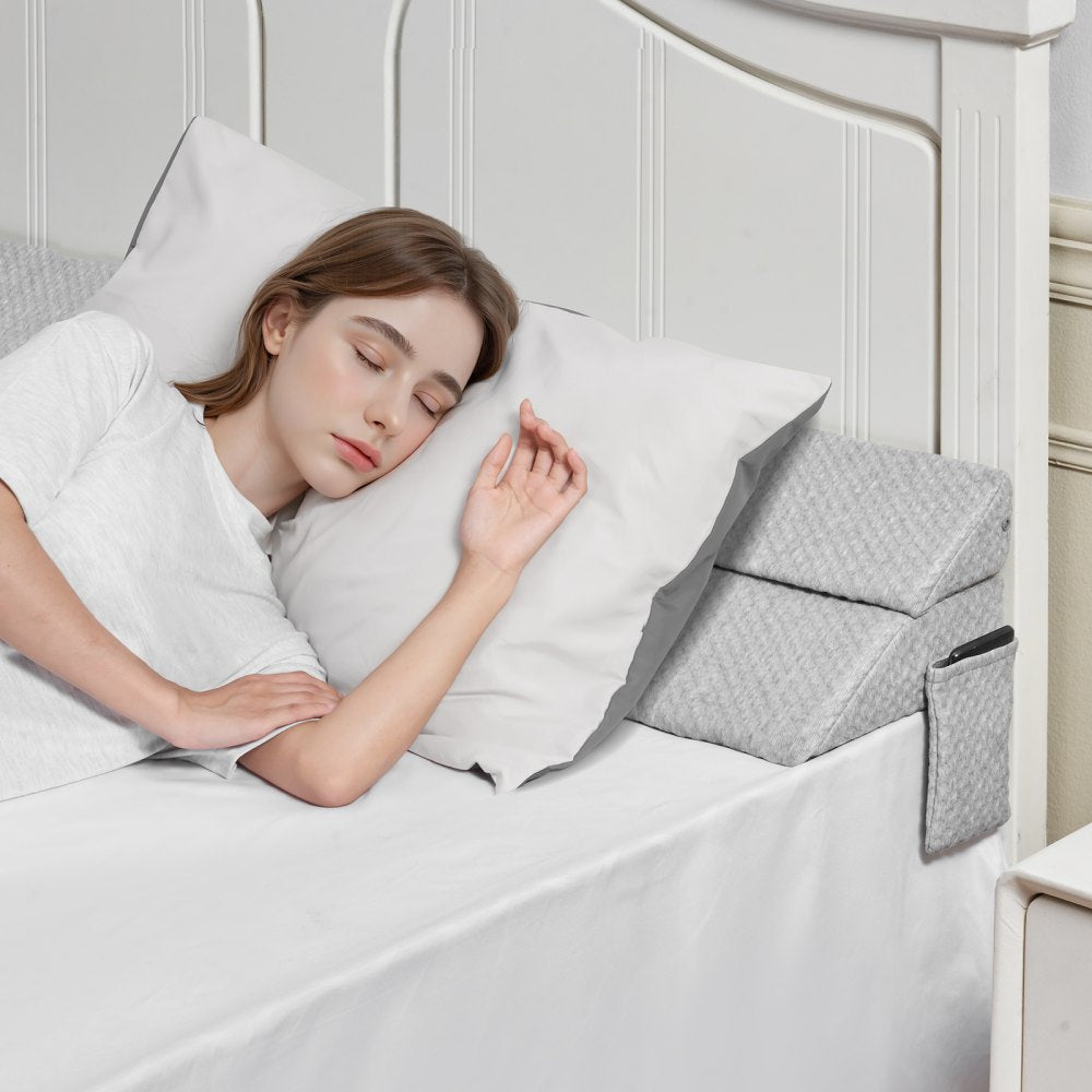 VEVOR Bed Wedge Pillow for Headboard, Queen Size, 60"x10"x6" Bed Gap Filler, Fill 0-7" Gap Between Headboard and Mattress, 25D Foam Mattress Wedge Headboard Pillow with Side Pocket, for Backrest, Gray
