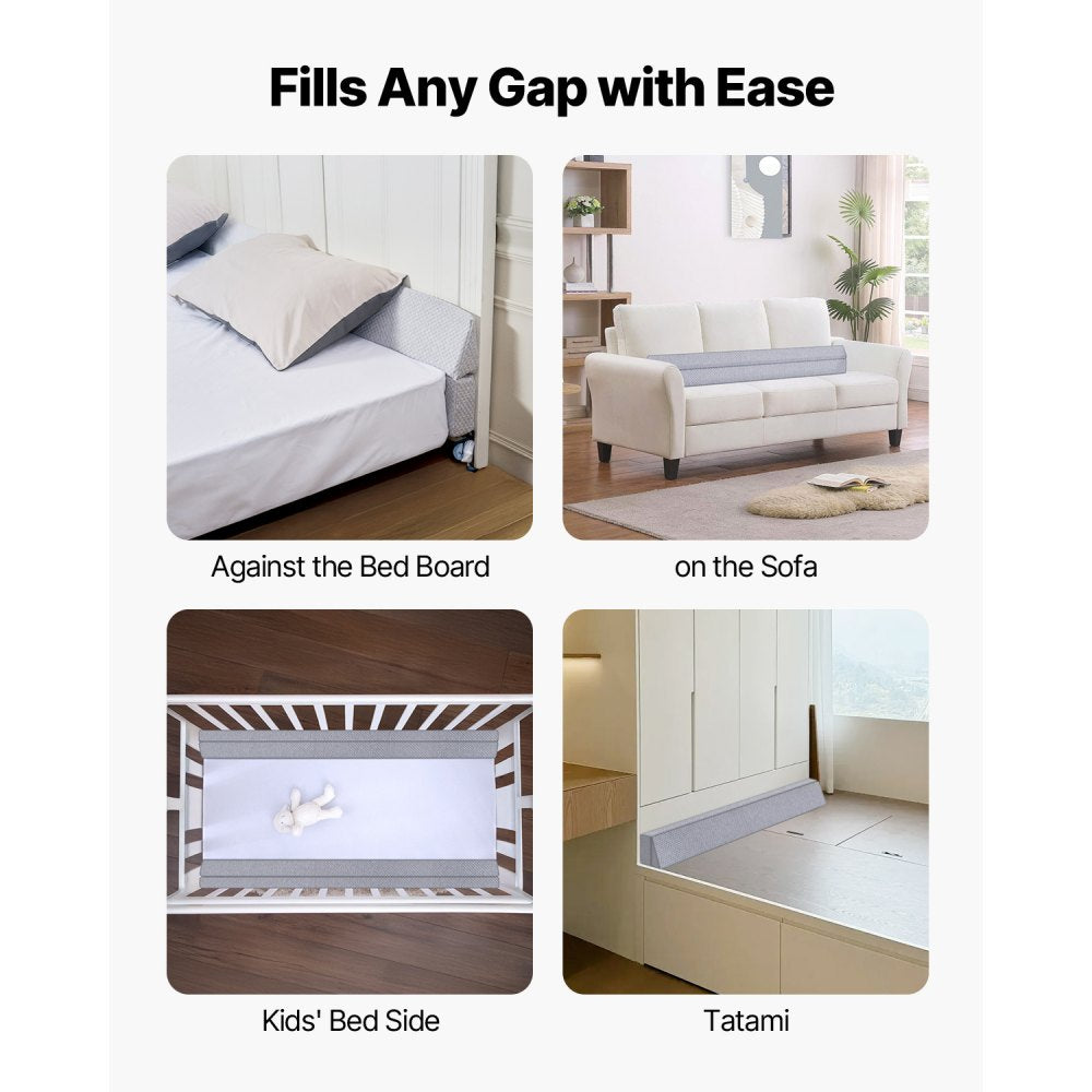 VEVOR Bed Wedge Pillow for Headboard, Queen Size, 60"x6"x6" Foam Bed Gap Filler - Fill 0-7" Gap, Versatile Flip-Over Mattress Wedge Headboard Pillow with Anti-Slip Bottom, for Sleeping Backrest, Gray