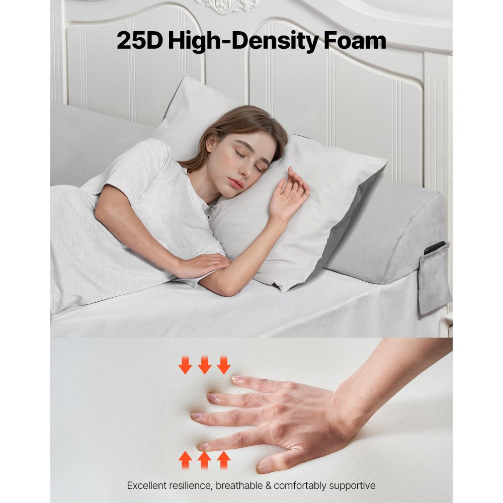 VEVOR Bed Wedge Pillow for Headboard, King Size, 76"x10"x6" Bed Gap Filler, Fill 0-7" Gap Between Headboard and Mattress, Soft Plush Mattress Wedge Headboard Pillow with Side Pocket, for Backrest Gray