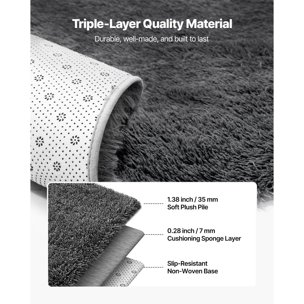 VEVOR Indoor Plush Area Rugs, 5 x 8 ft Soft Plush Carpet, Furry Shag Area Rugs for Living Room, Bedroom, Sunroom, Modern Home Decor Aesthetic, Non-Shedding, Non-Woven, Slip-Resistant, Dark Gray