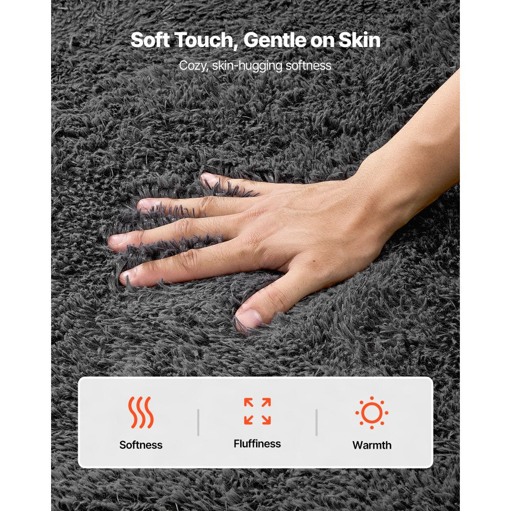 VEVOR Indoor Plush Area Rugs, 5 x 8 ft Soft Plush Carpet, Furry Shag Area Rugs for Living Room, Bedroom, Sunroom, Modern Home Decor Aesthetic, Non-Shedding, Non-Woven, Slip-Resistant, Dark Gray