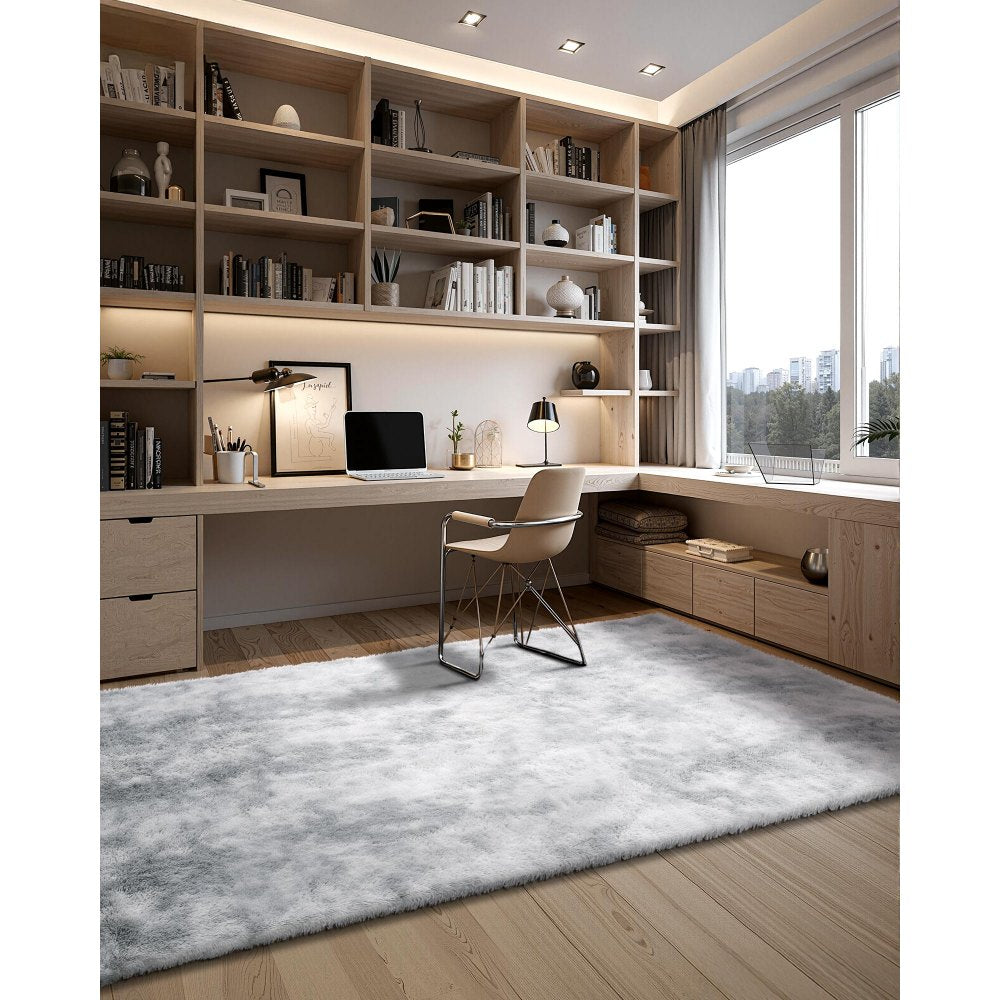 VEVOR Indoor Plush Area Rugs, 6 x 9 ft Soft Plush Carpet, Furry Shag Area Rugs for Living Room, Bedroom, Modern Home Decor Aesthetic Long-Pile Rug, Non-Shedding, Slip-Resistant, Tie-Dye Light Gray
