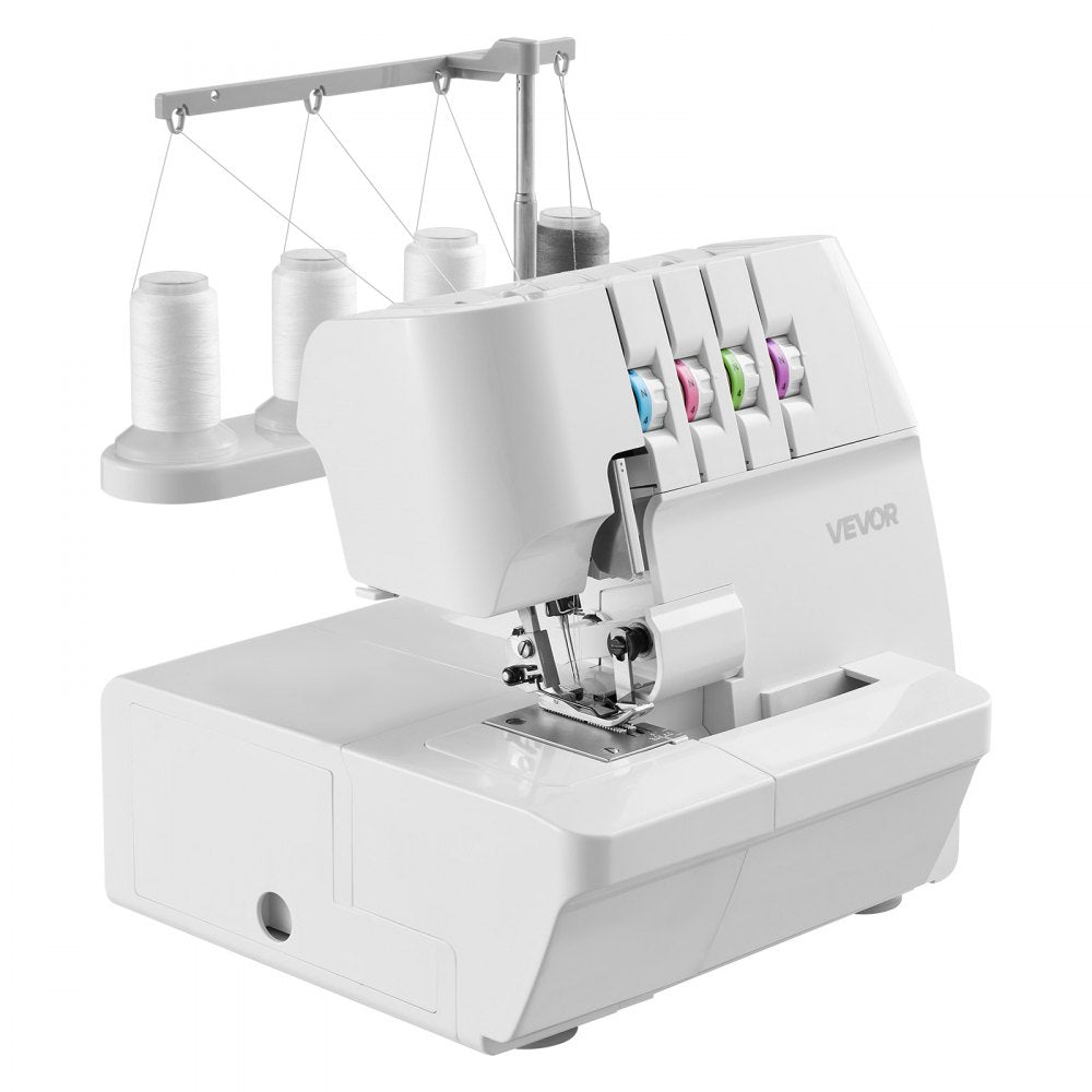 VEVOR Serger Overlock Sewing Machine, 1250 Stitches Per Minute, 2-3-4 Thread Capability, 0.7-2 Adjustable Differential Feed, with Free Arm and LED Light, Sewing Machine for Various Fabrics, White