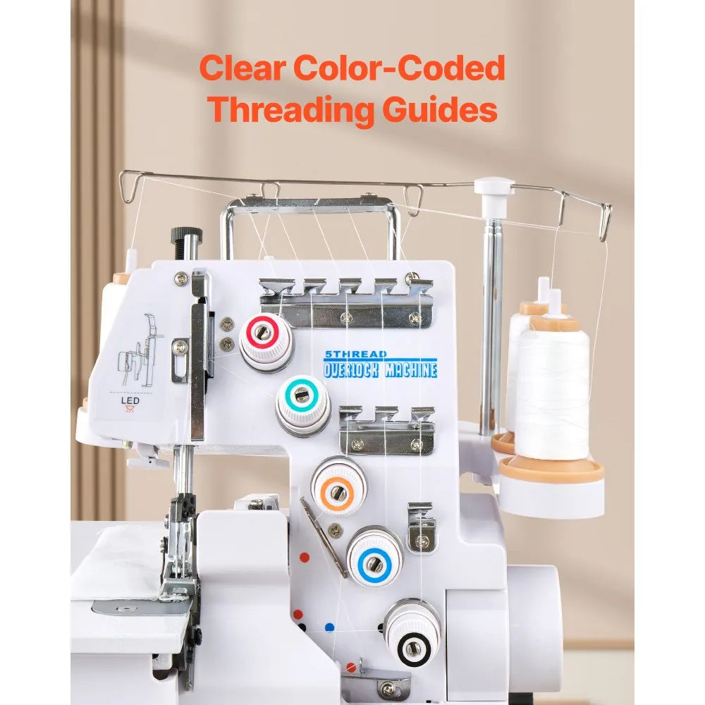 Vevor Overlock Sewing Machine Serger 2/3/5-Thread 1250 SPM White New ...