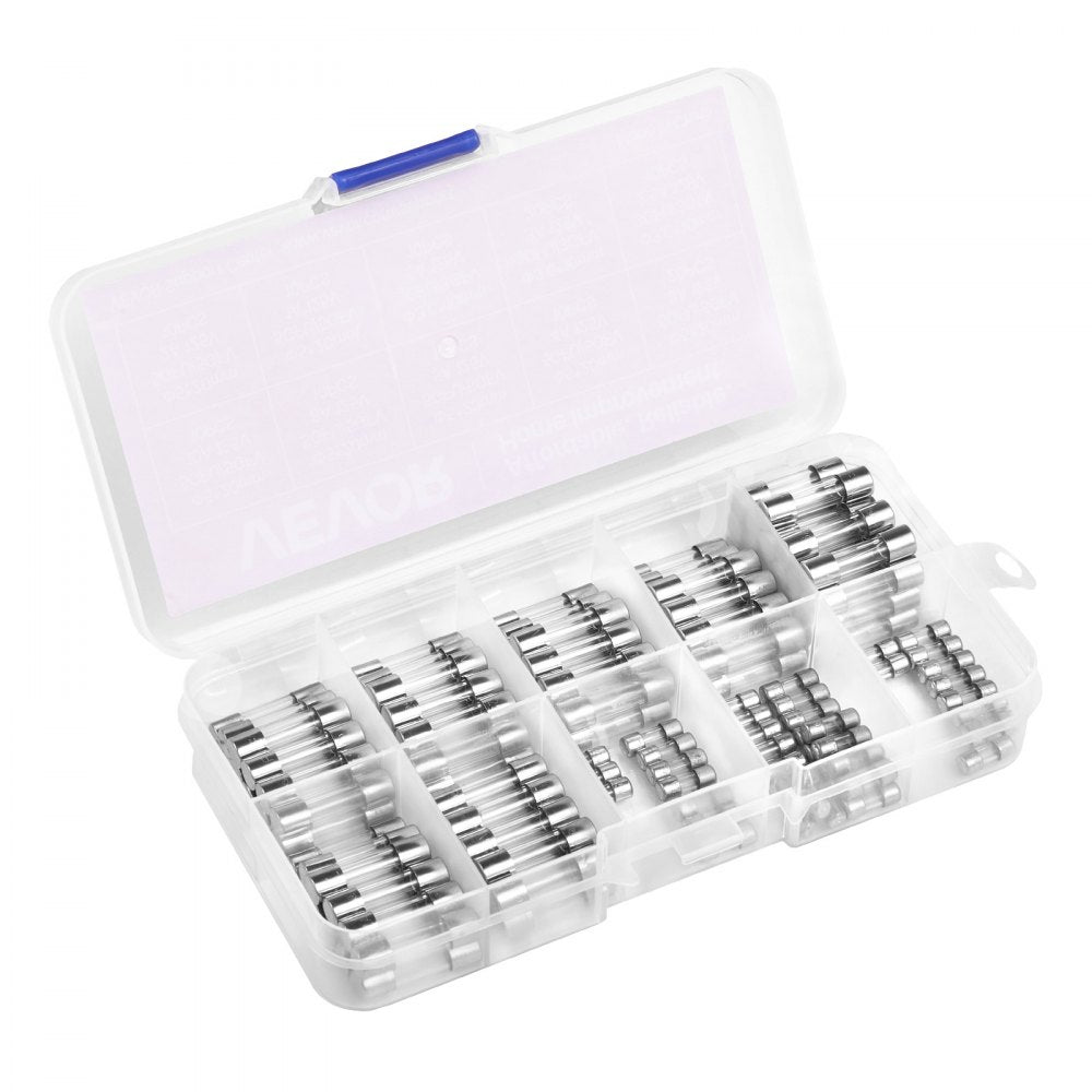 VEVOR Fast-Blow Glass Fuses Assortment Kit, 120 Pcs 125 Volt, 5 x 20 mm 1A 2A 3A 4A 5A 8A 10A, 3.6 x 10 mm 2.5A 3A 5A Tube Fuses, Suitable for Electrical Boxes, LED Strips, Electronics, Appliances