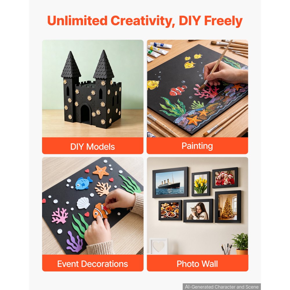 VEVOR Foam Board, 3 Pack 24 x 36 in, 1/4 in Thickness Black Poster Board, for Mounting, Crafts, Paintings Prints, Art, Display, Presentation and Projects, Acid-Free Double Sided Foam Core Sheets